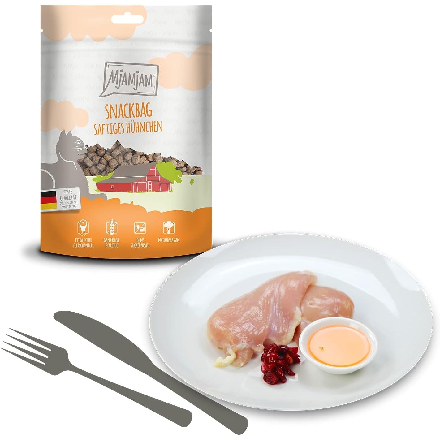 MjAMjAM - Premium Katzensnack - saftiges Hühnchen (1 x 125 g)