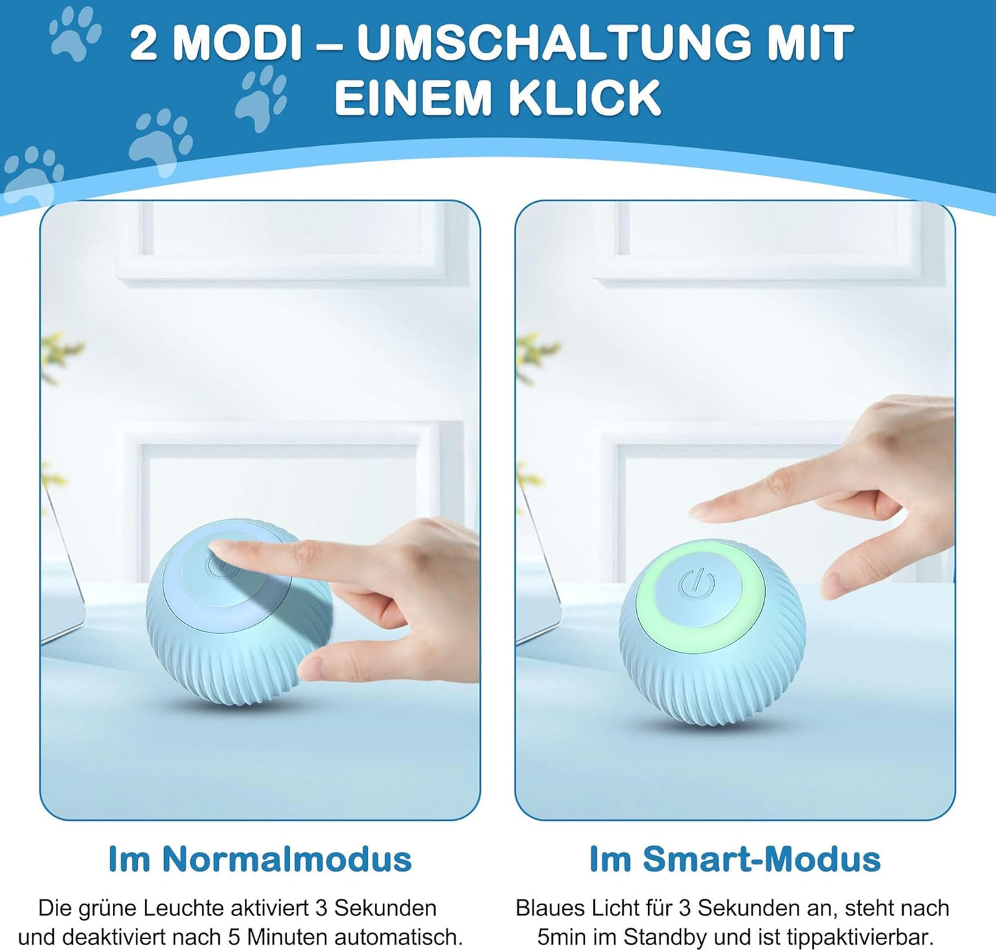 360° Katzenspielball mit LED & USB – Interaktives Katzenspielzeug