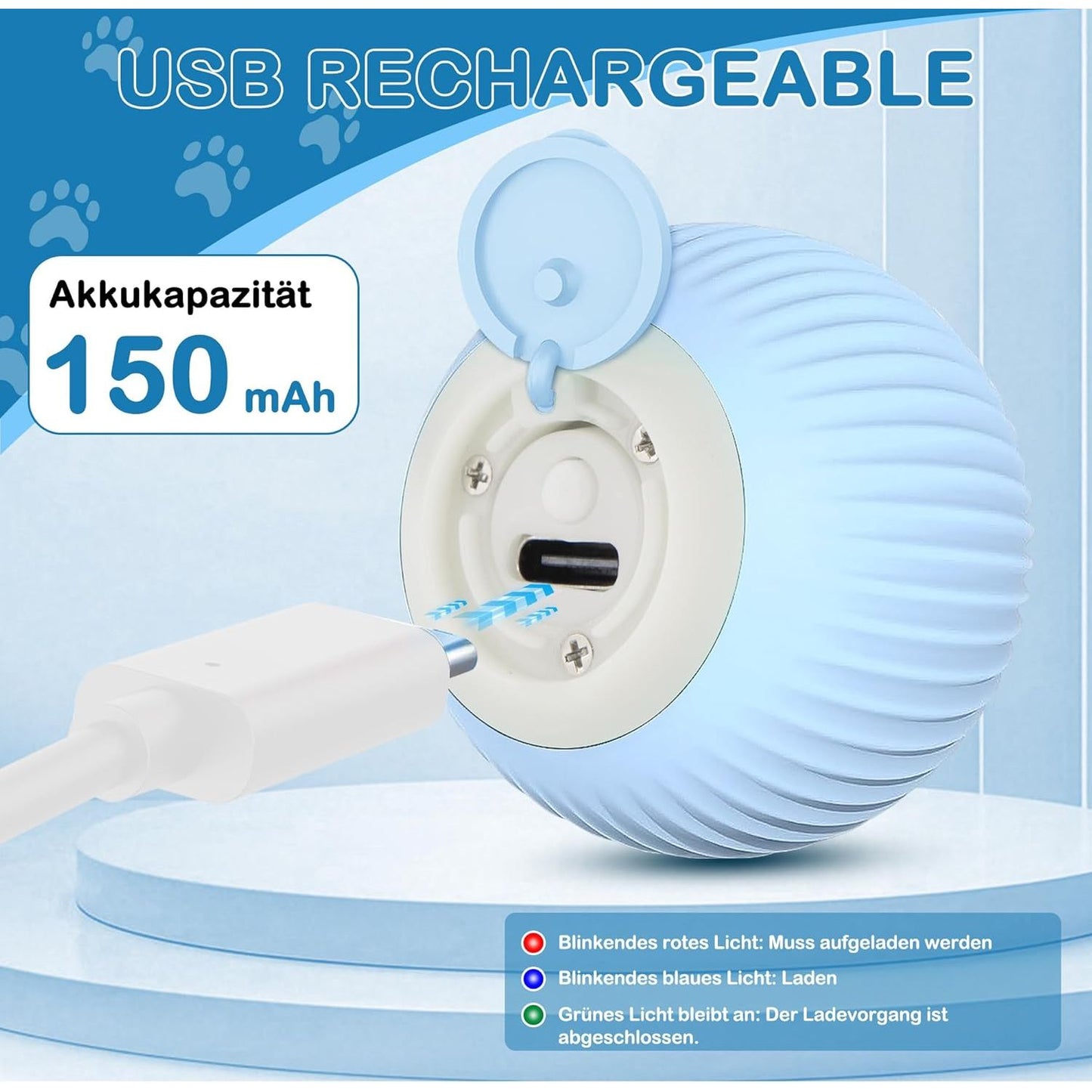 360° Interaktiver Katzenspielball mit LED & USB-Ladekabel