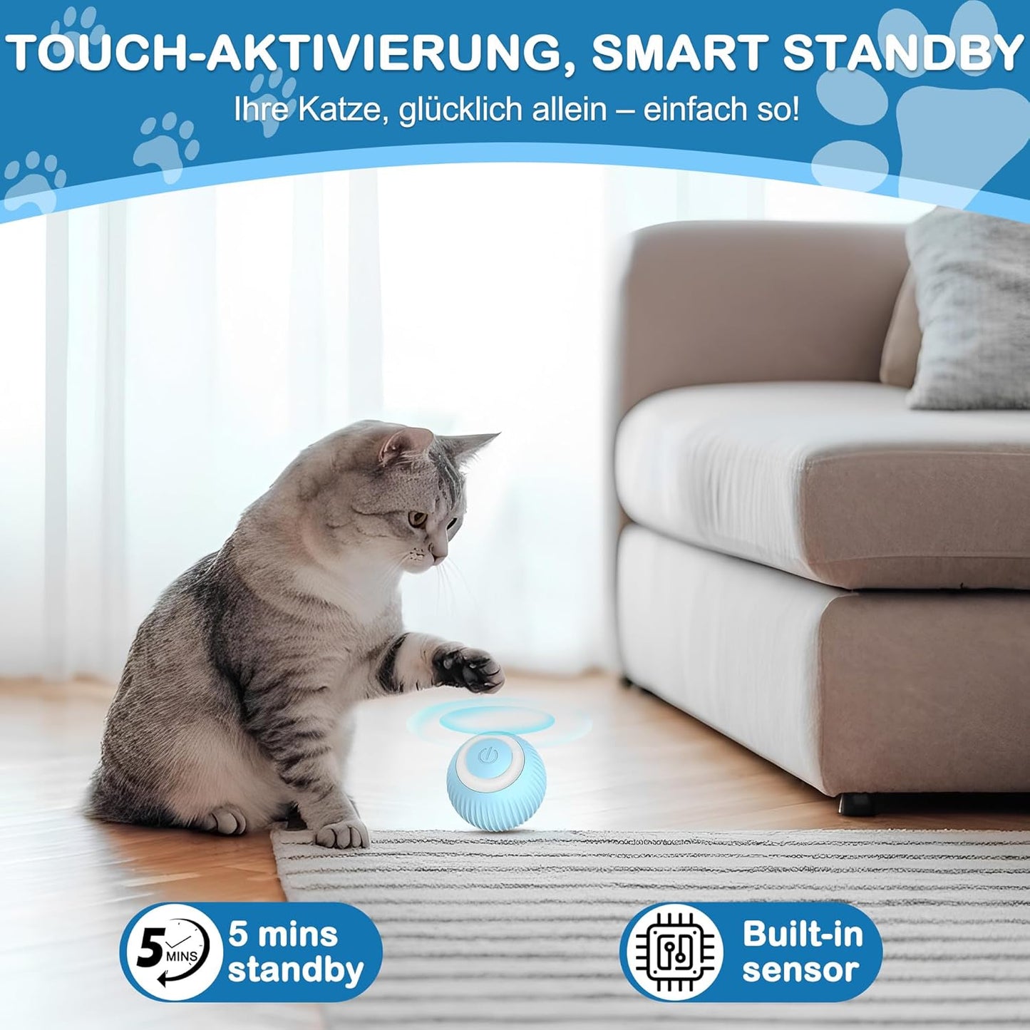 360° Katzenspielball mit LED & USB – Interaktives Katzenspielzeug