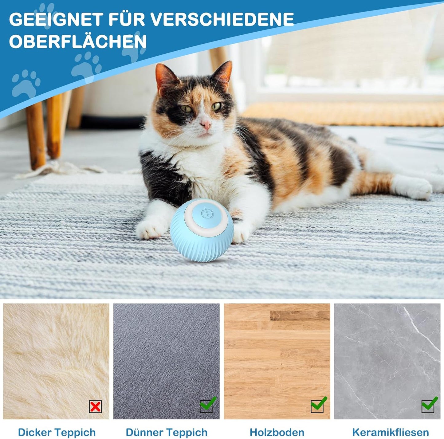 360° Katzenspielball mit LED & USB – Interaktives Katzenspielzeug