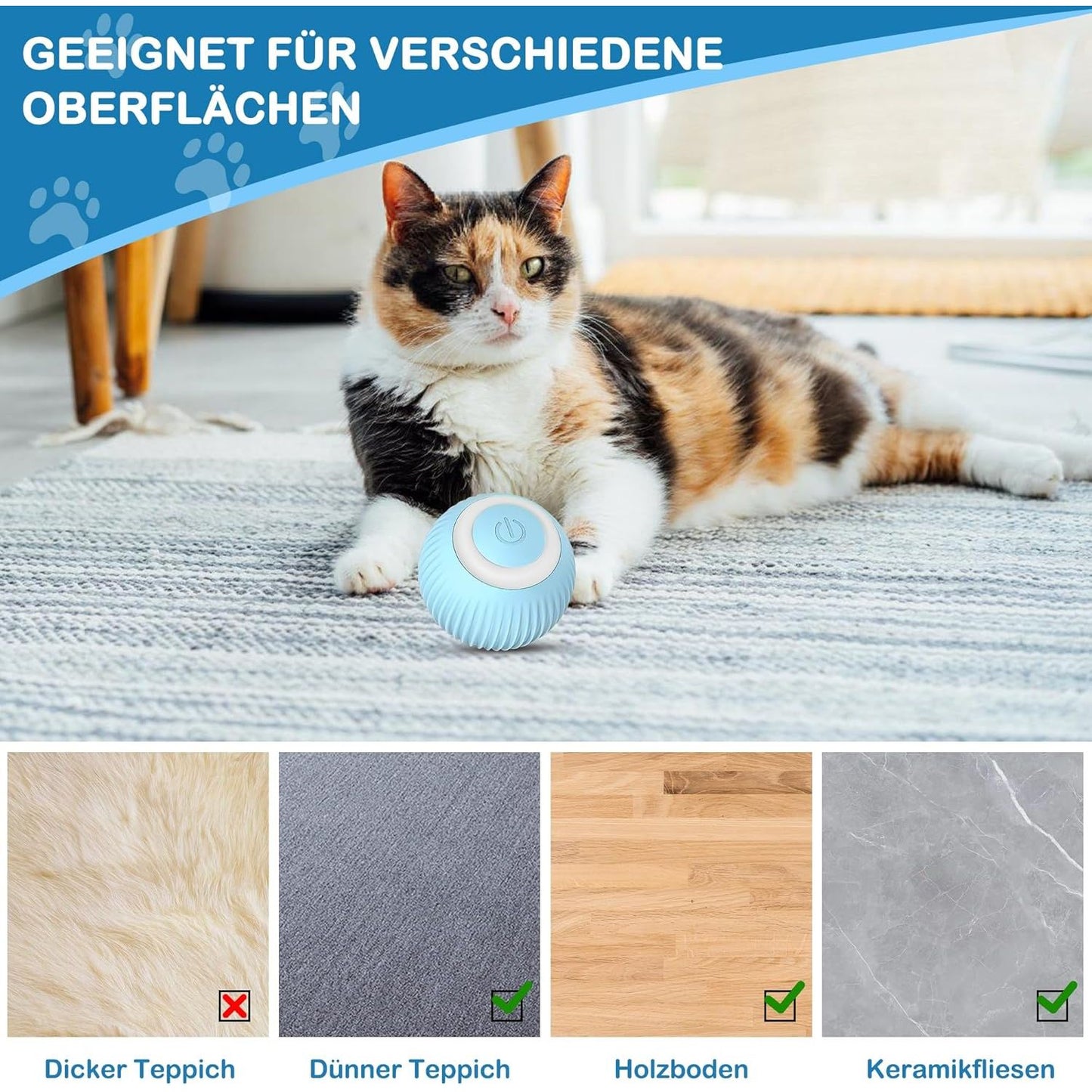 360° Interaktiver Katzenspielball mit LED & USB-Ladekabel