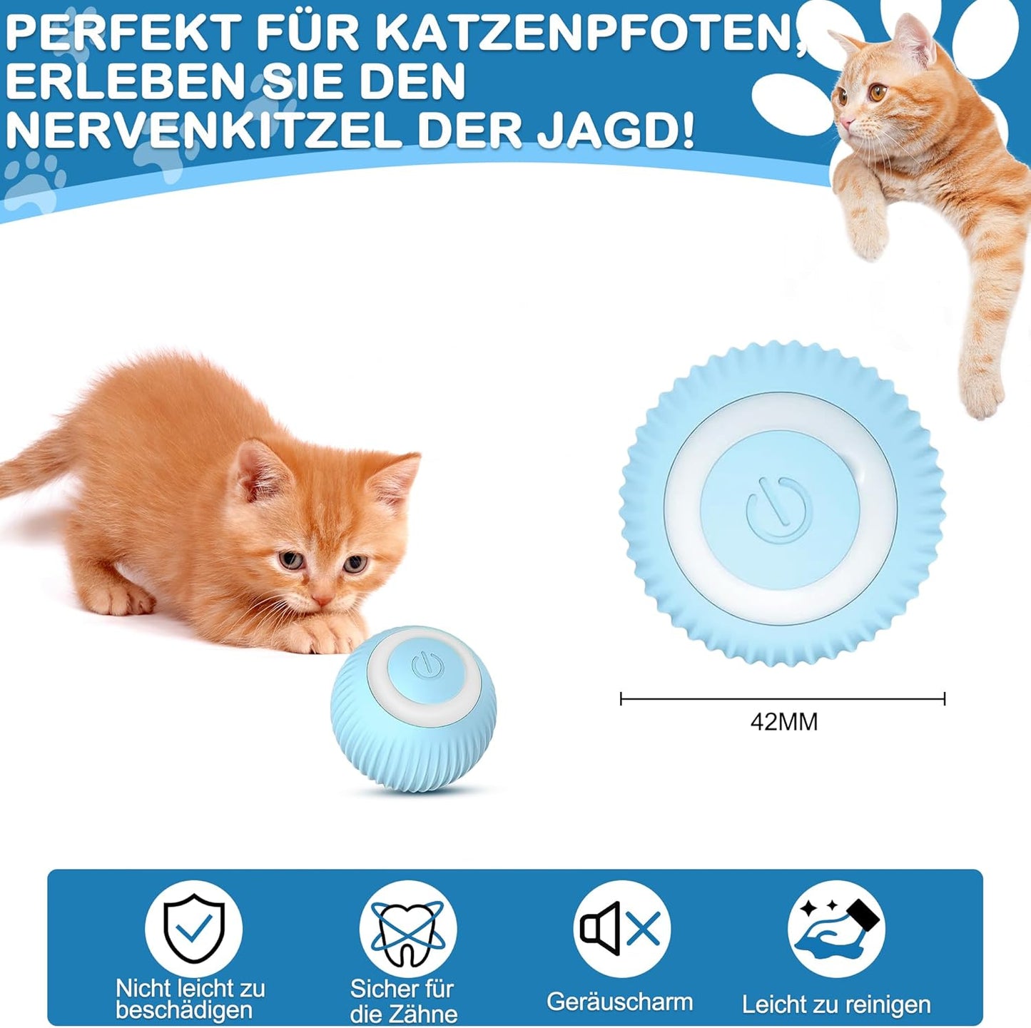 360° Katzenspielball mit LED & USB – Interaktives Katzenspielzeug