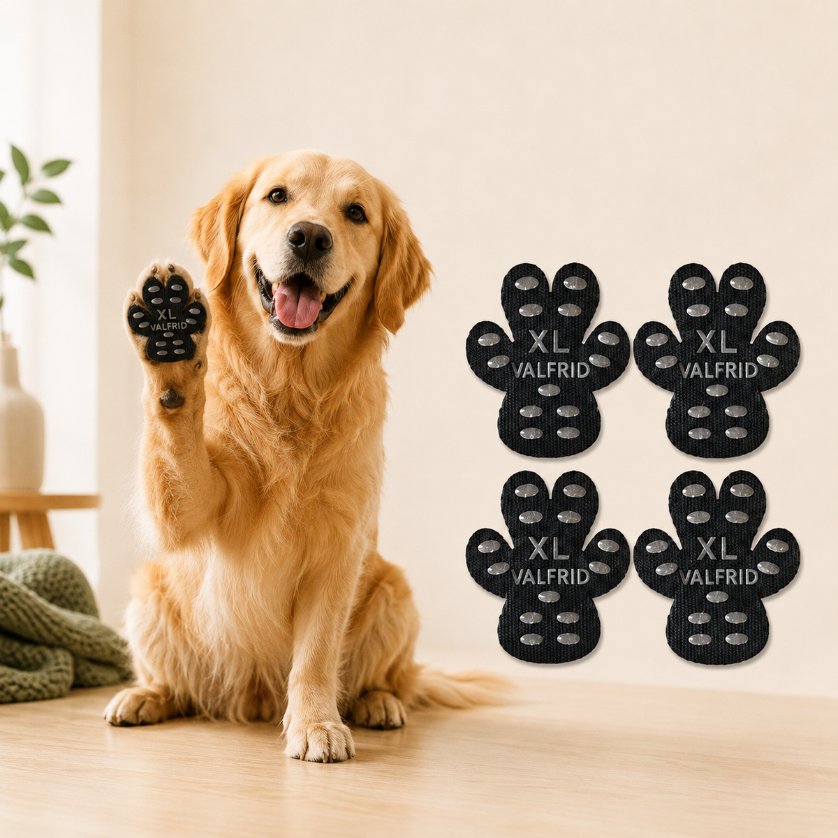 Golden Retriever mit Anti-Rutsch-Pfotenpads