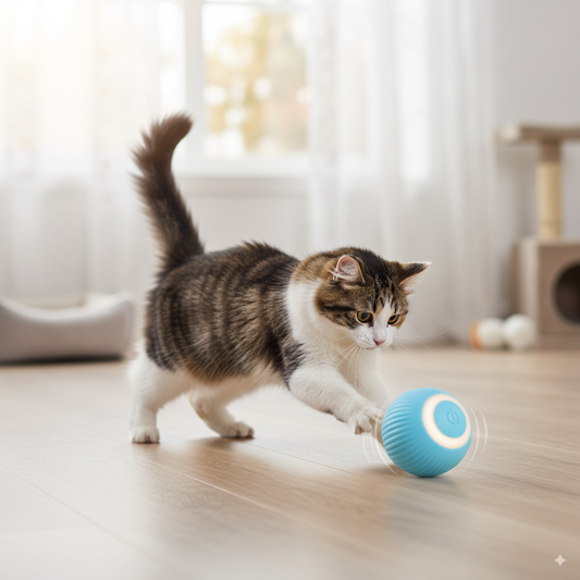 360° Interaktiver Katzenspielball mit LED & USB-Ladekabel