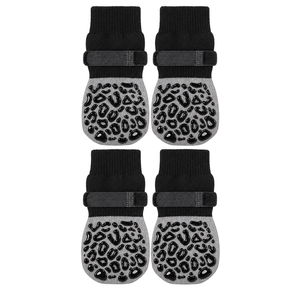 Schwarz-graue Pfotensocken mit Klettbändern